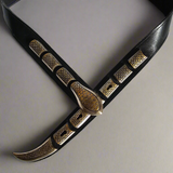 Vintage Snake Scale Western Belt – Black Leather with Brass Tip & Keeper Set