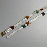 Vintage White Leather Belt with Jewel Tones – 80s Glam Vibes