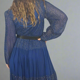 Vintage Adini Quilted Yoke Dress in Midnight Blue & Gold – Made in India (Size S/10)