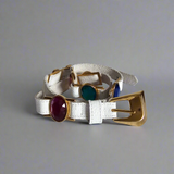 Vintage White Leather Belt with Jewel Tones – 80s Glam Vibes