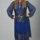 Vintage Adini Quilted Yoke Dress in Midnight Blue & Gold – Made in India (Size S/10)