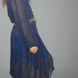 Vintage Adini Quilted Yoke Dress in Midnight Blue & Gold – Made in India (Size S/10)