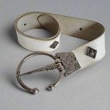 Vintage White Leather Belt with Ornate Silver buckle