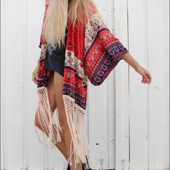 RARE SPELL DESERT WANDERER TASSEL KIMONO ONE SIZE