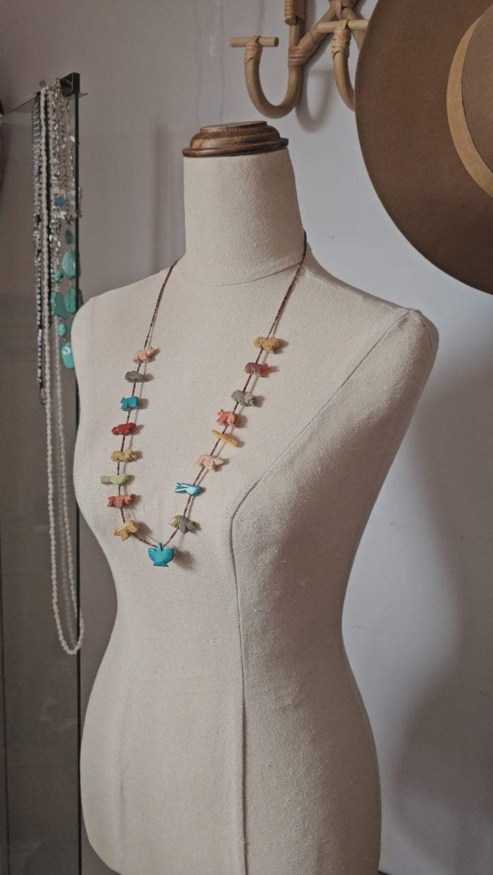 Zuni Fetish Animal Necklace – Hand-Carved Stone & Turquoise