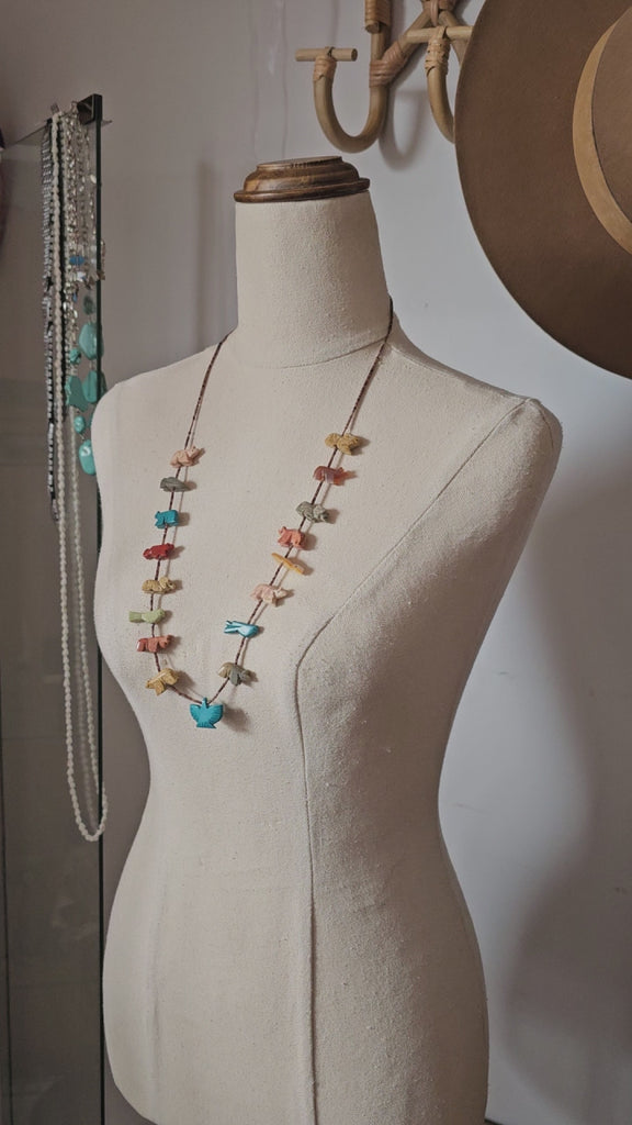 Zuni Fetish Animal Necklace – Hand-Carved Stone & Turquoise