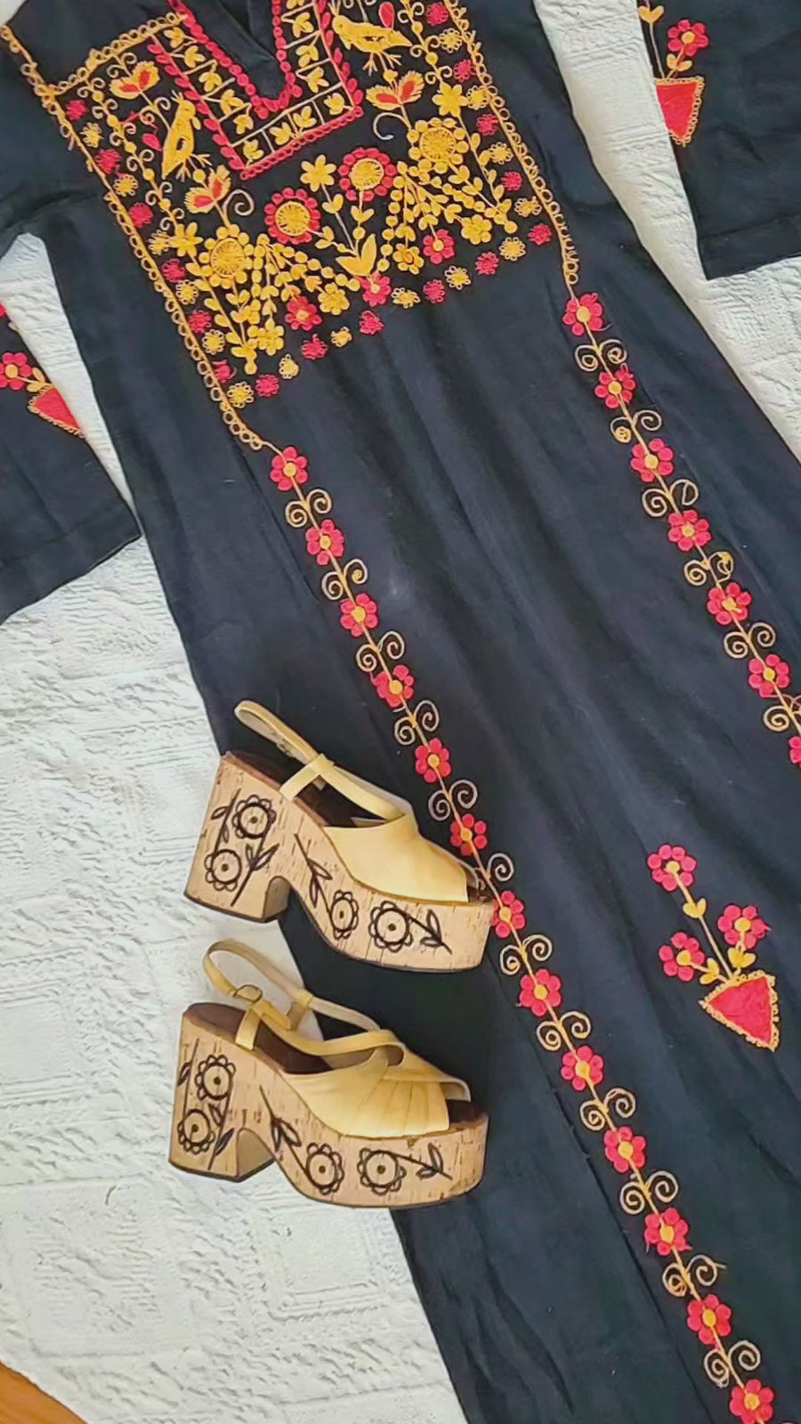 VINTAGE 70s FOLK DRESS S