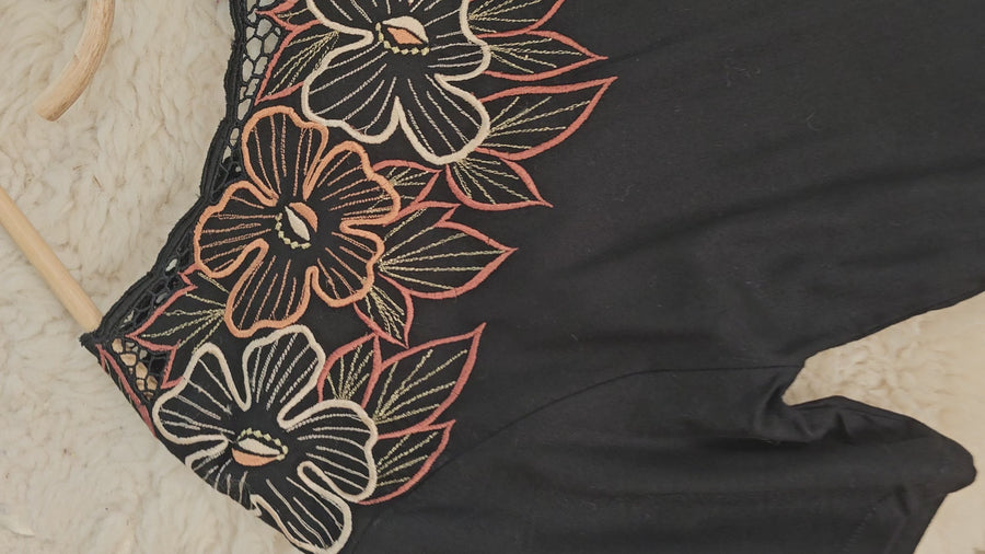 Black cutwork floral blouse S