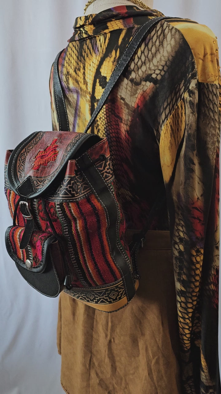 Puro Cuero Aztec kilim backpack