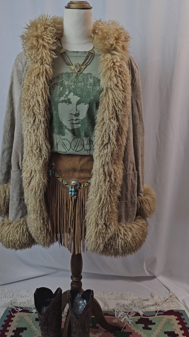 Vintage Penny Lane shearling coat with hood suede & sheepskin size 11