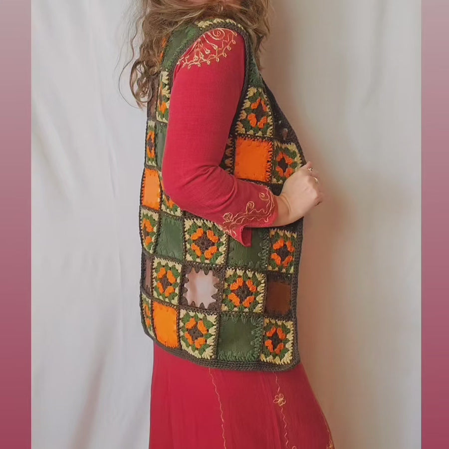 Vintage 60s crochet patchwork Vest