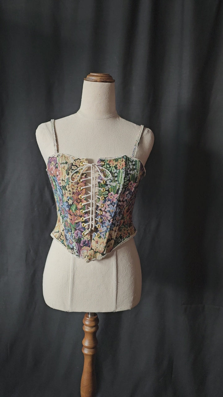 Vintage Floral Tapestry Corset Top M