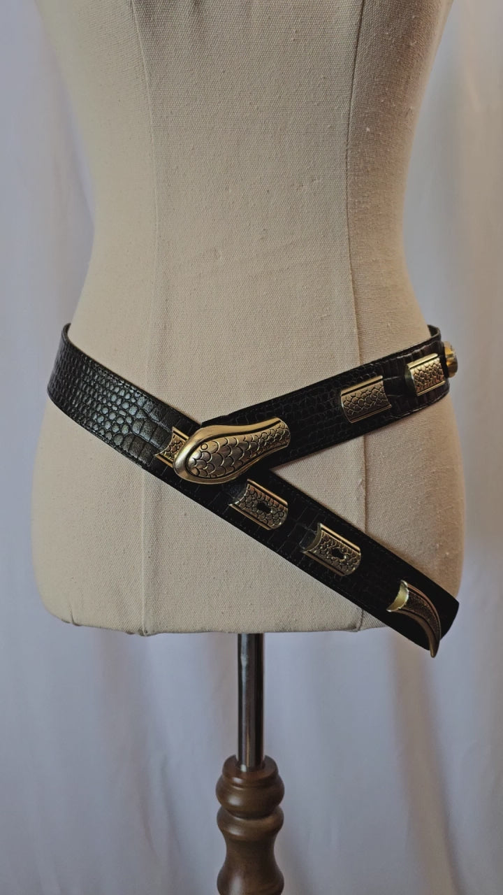 VINTAGE ACCENTI BLACK LEATHER SNAKE BELT S/M