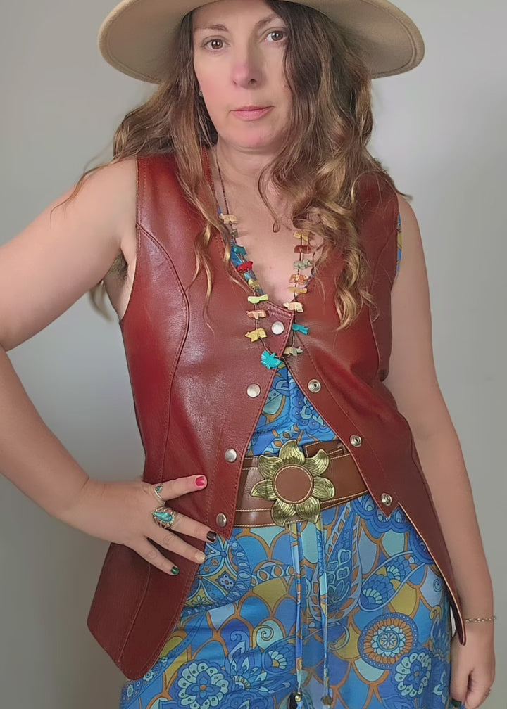 Vintage Brown Leather Vest – Small