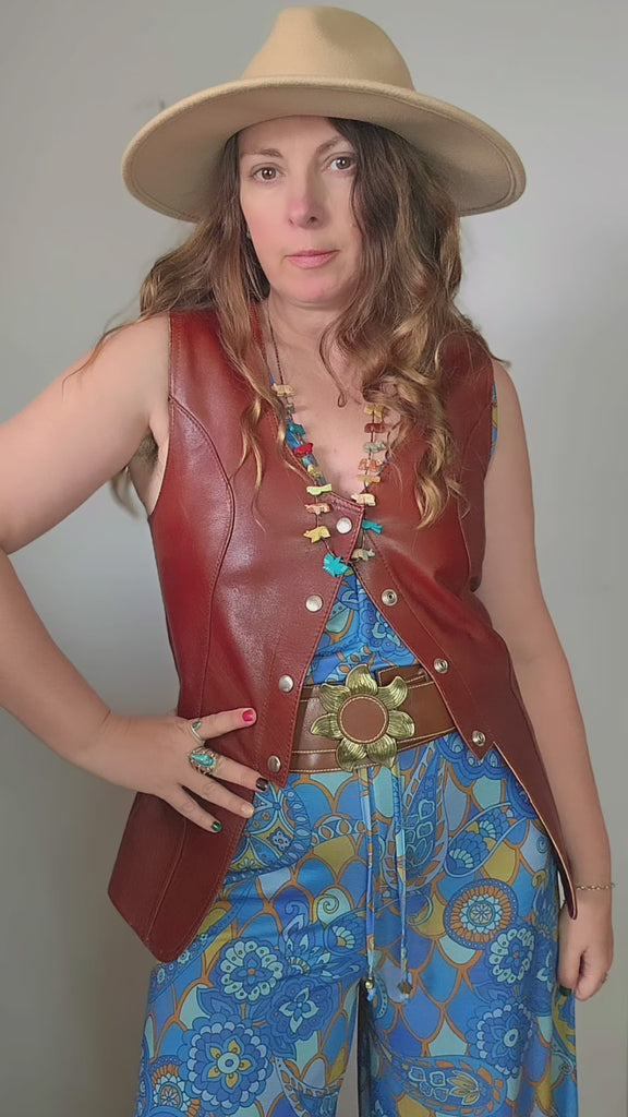 Vintage Brown Leather Vest – Small