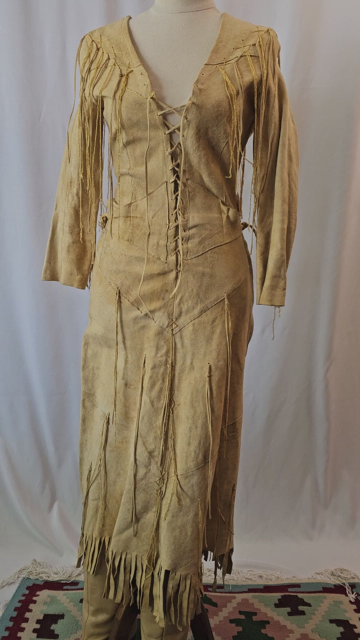 Vintage 1960s Genuine Suede Fringe Dress | Size xxs Small (AUS 6-7) woman