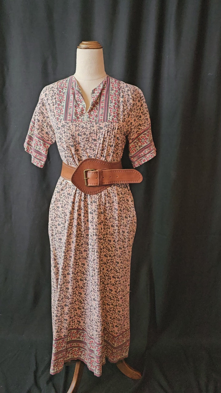 Vintage Indian block print cotton dress with pockets size S