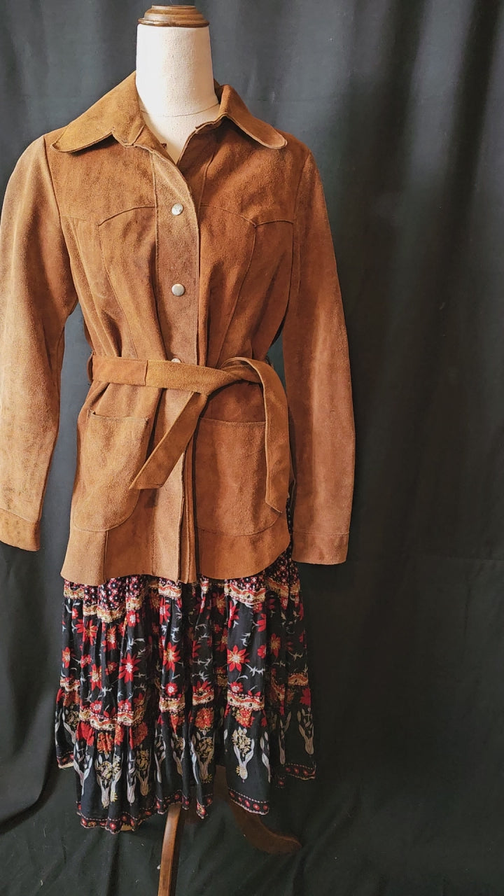 Vintage 1960's Brown Suede Leather Jacket Size S 8 10 Boho Retro