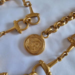 Vintage Gold-Tone Horsebit Chain Belt with Medallion Drop