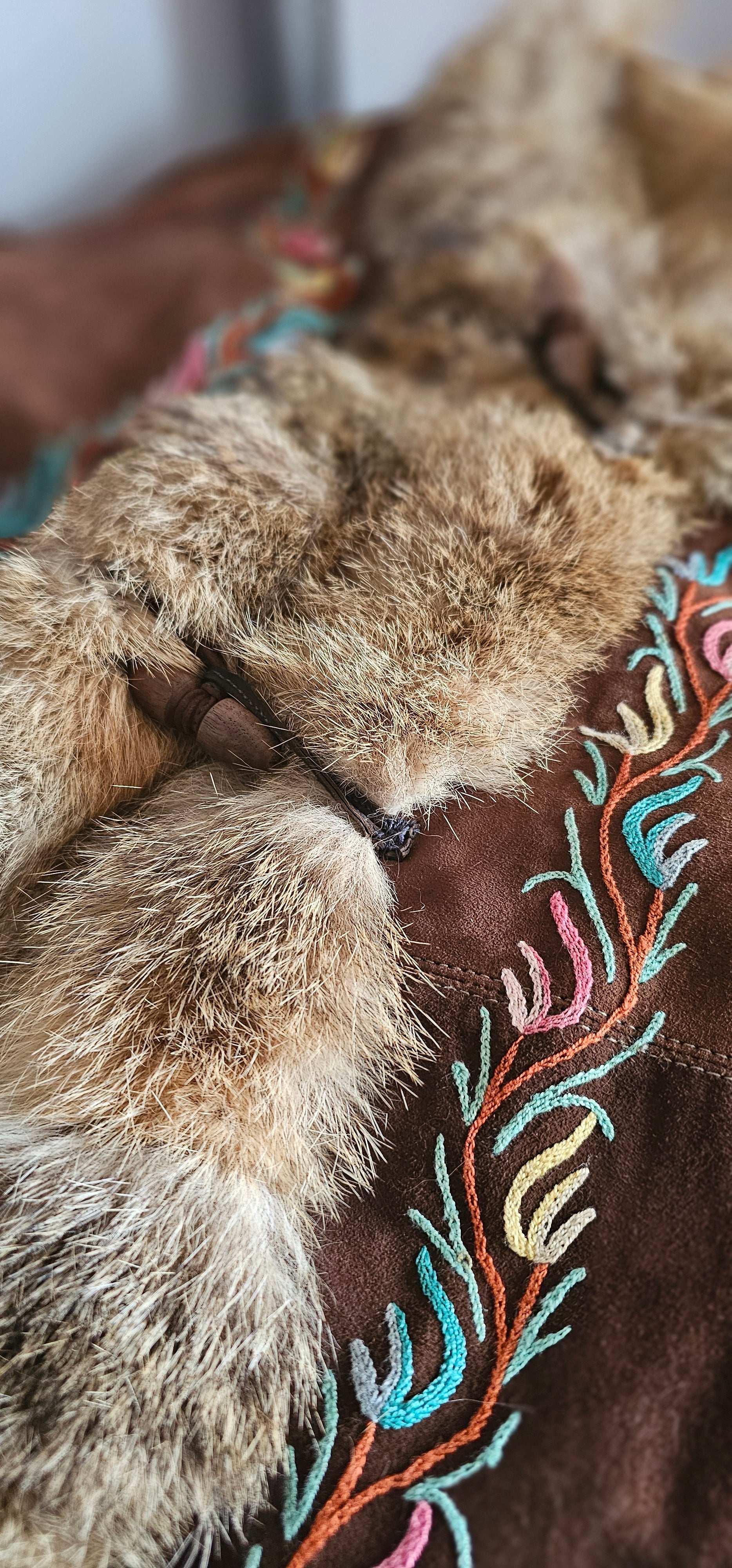 Vintage Suede & Fur Embroidered Coat – Boho Western Collector's Piece