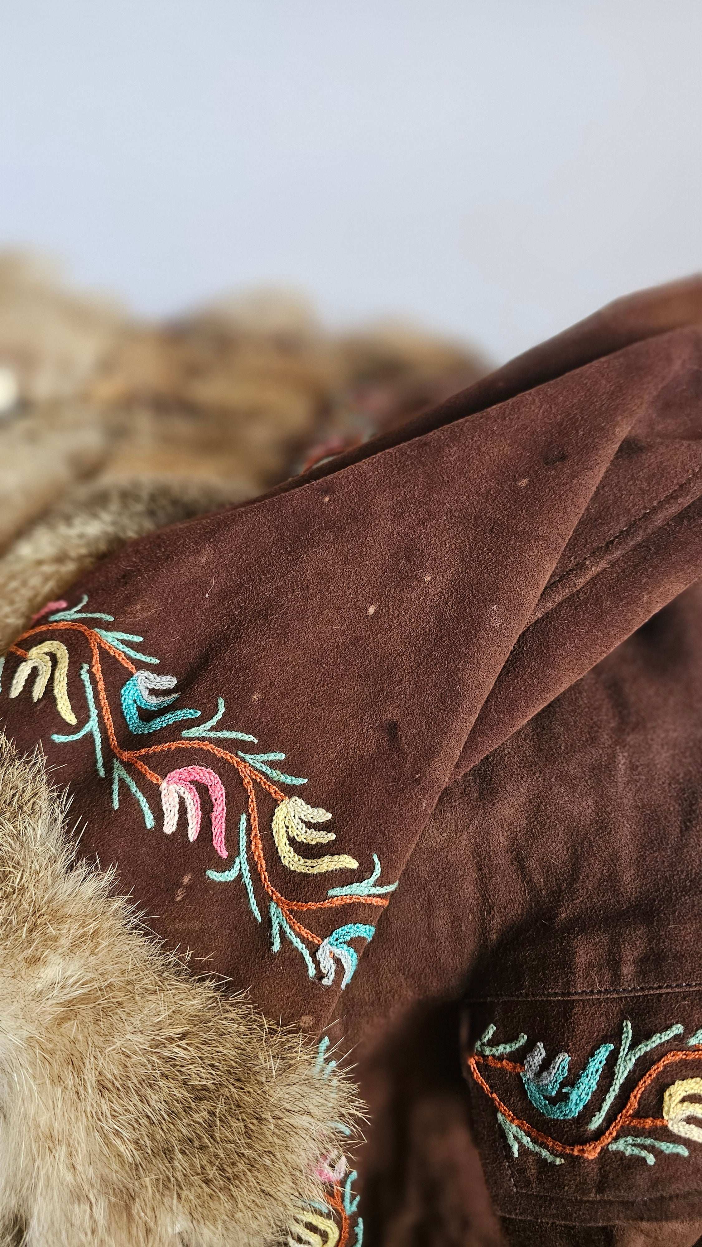 Vintage Suede & Fur Embroidered Coat – Boho Western Collector's Piece