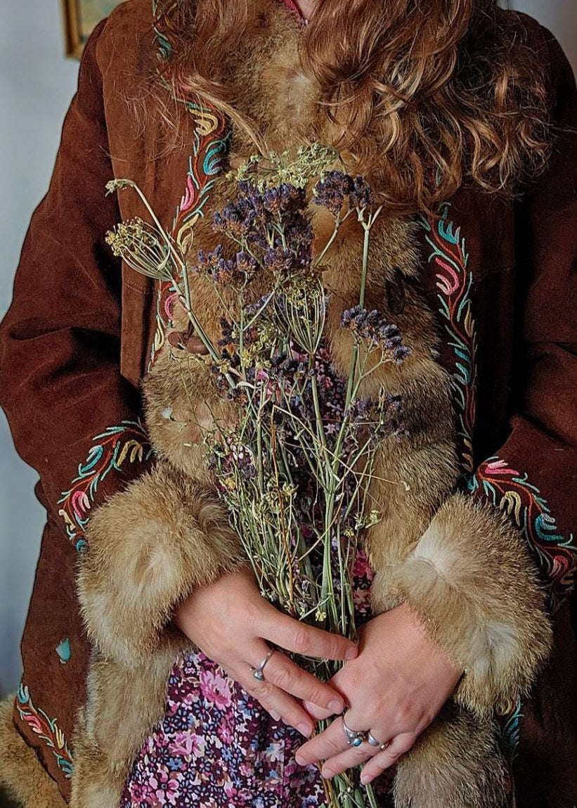 Vintage Suede & Fur Embroidered Coat – Boho Western Collector's Piece