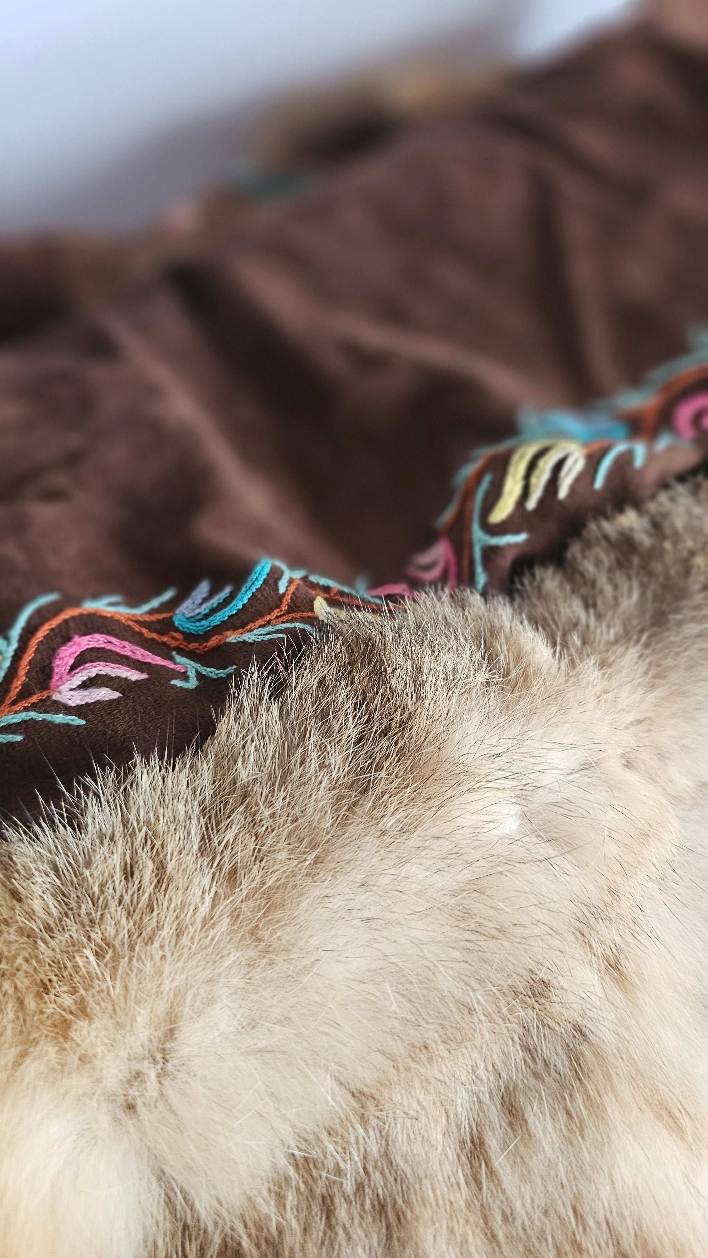 Vintage Suede & Fur Embroidered Coat – Boho Western Collector's Piece