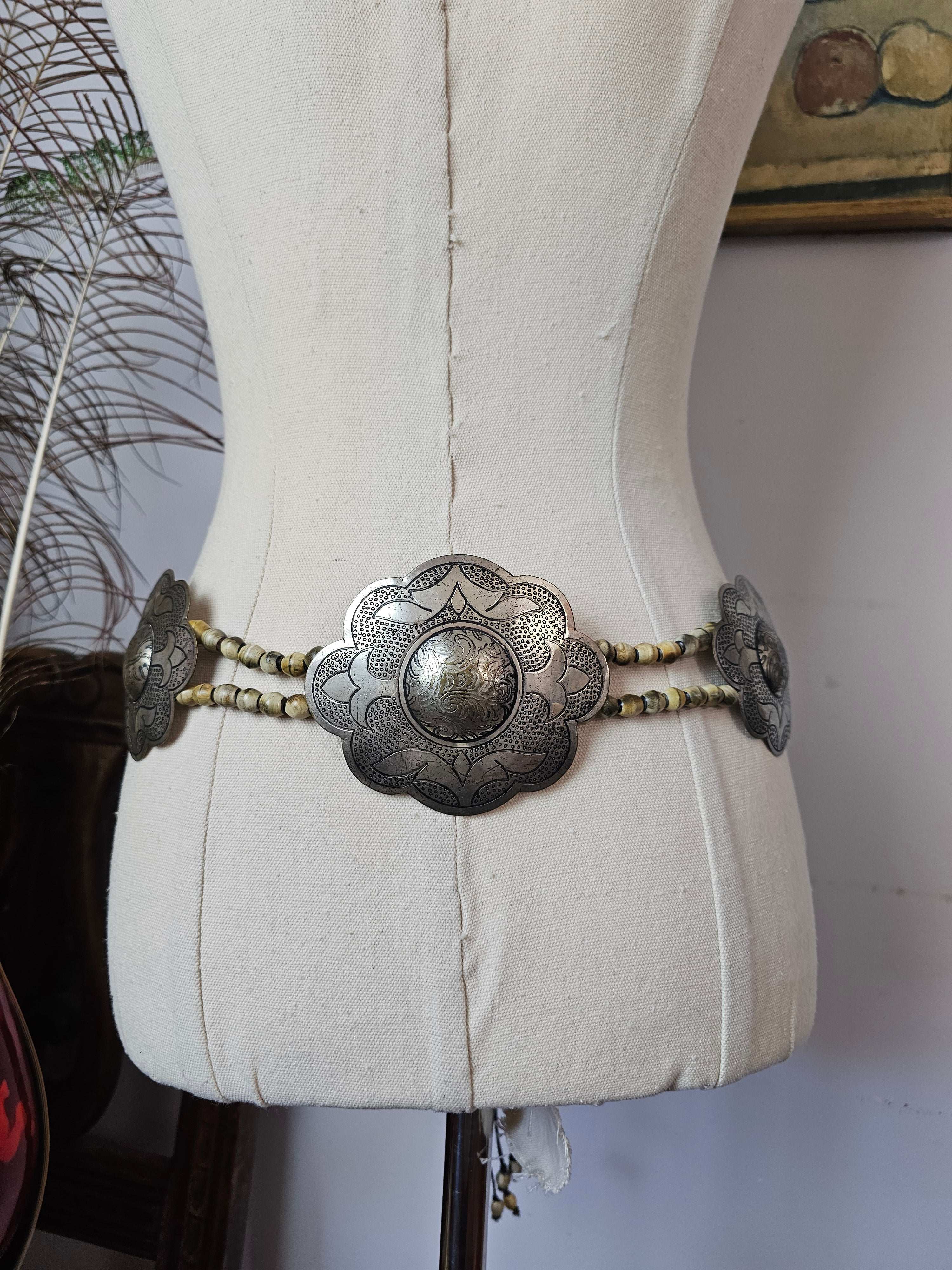 Antique Silver Concho & Wooden Bead Belt – From my own Personal Collection