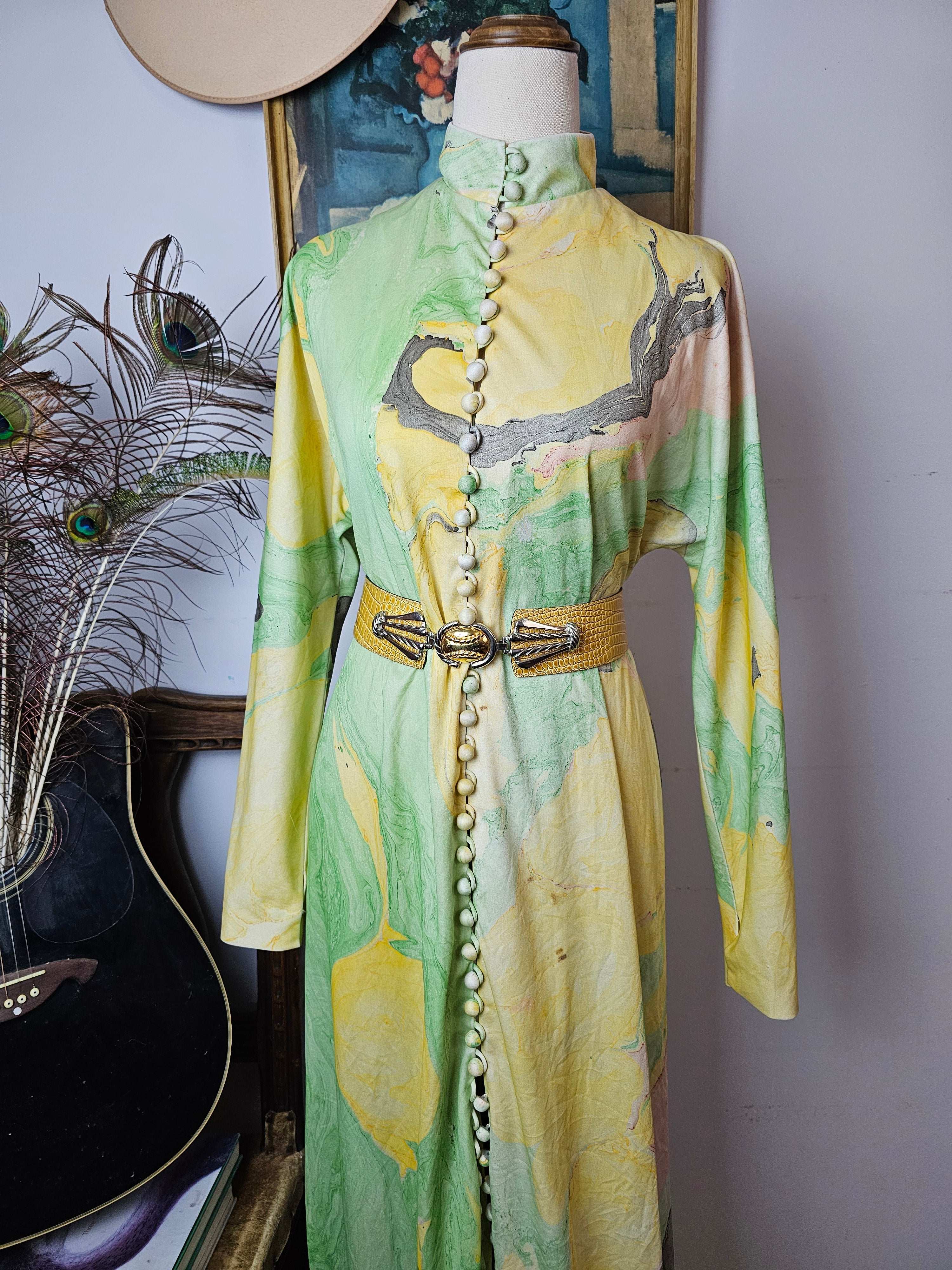 Vintage Hand-Painted Silk Gown – Don Luis de España (Size 8)