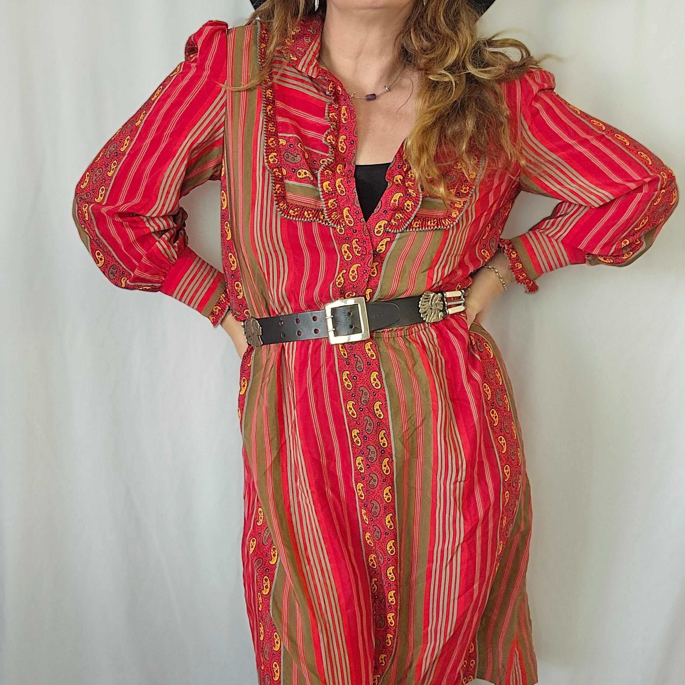 Vintage Bone & Beaded Leather Concho Belt | 77–88cm