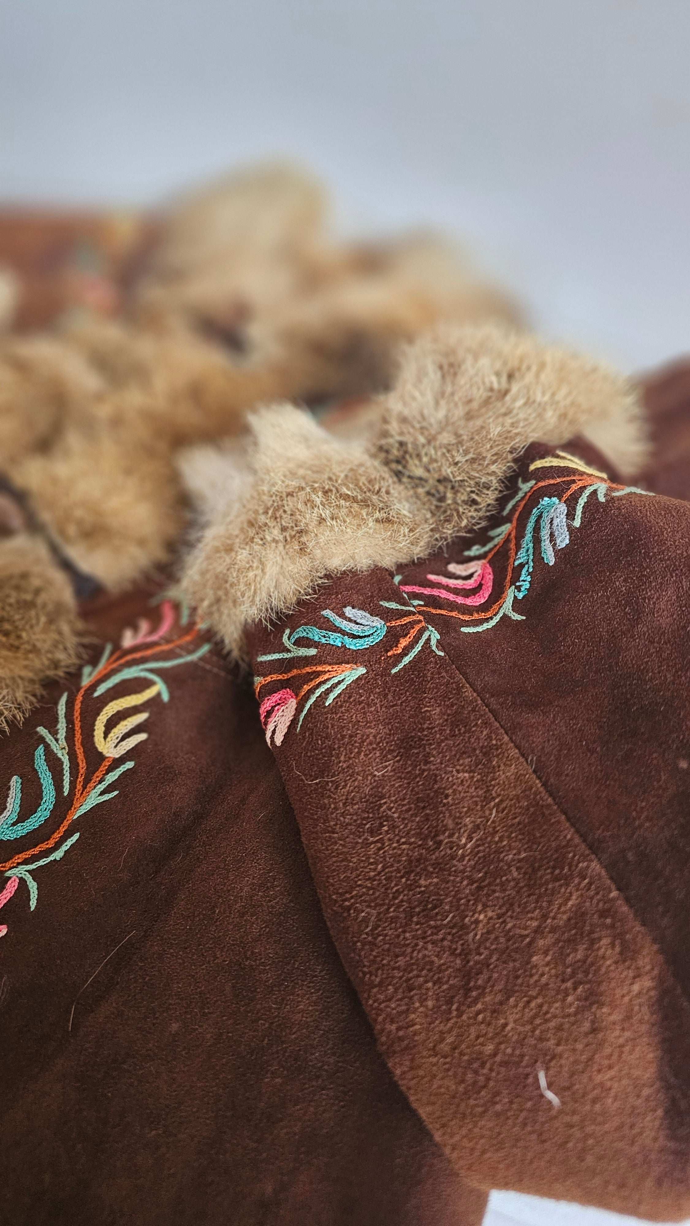Vintage Suede & Fur Embroidered Coat – Boho Western Collector's Piece