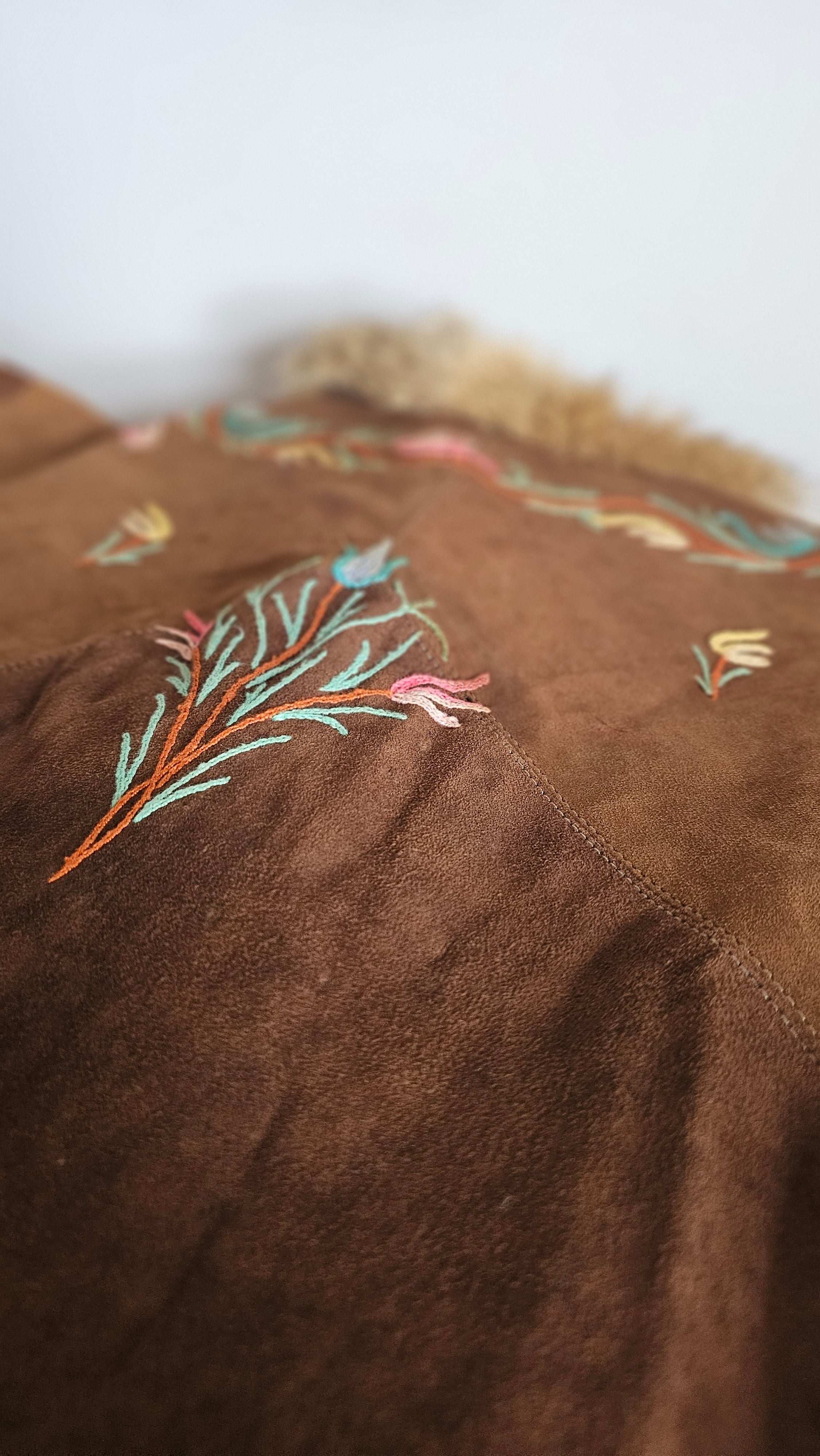 Vintage Suede & Fur Embroidered Coat – Boho Western Collector's Piece