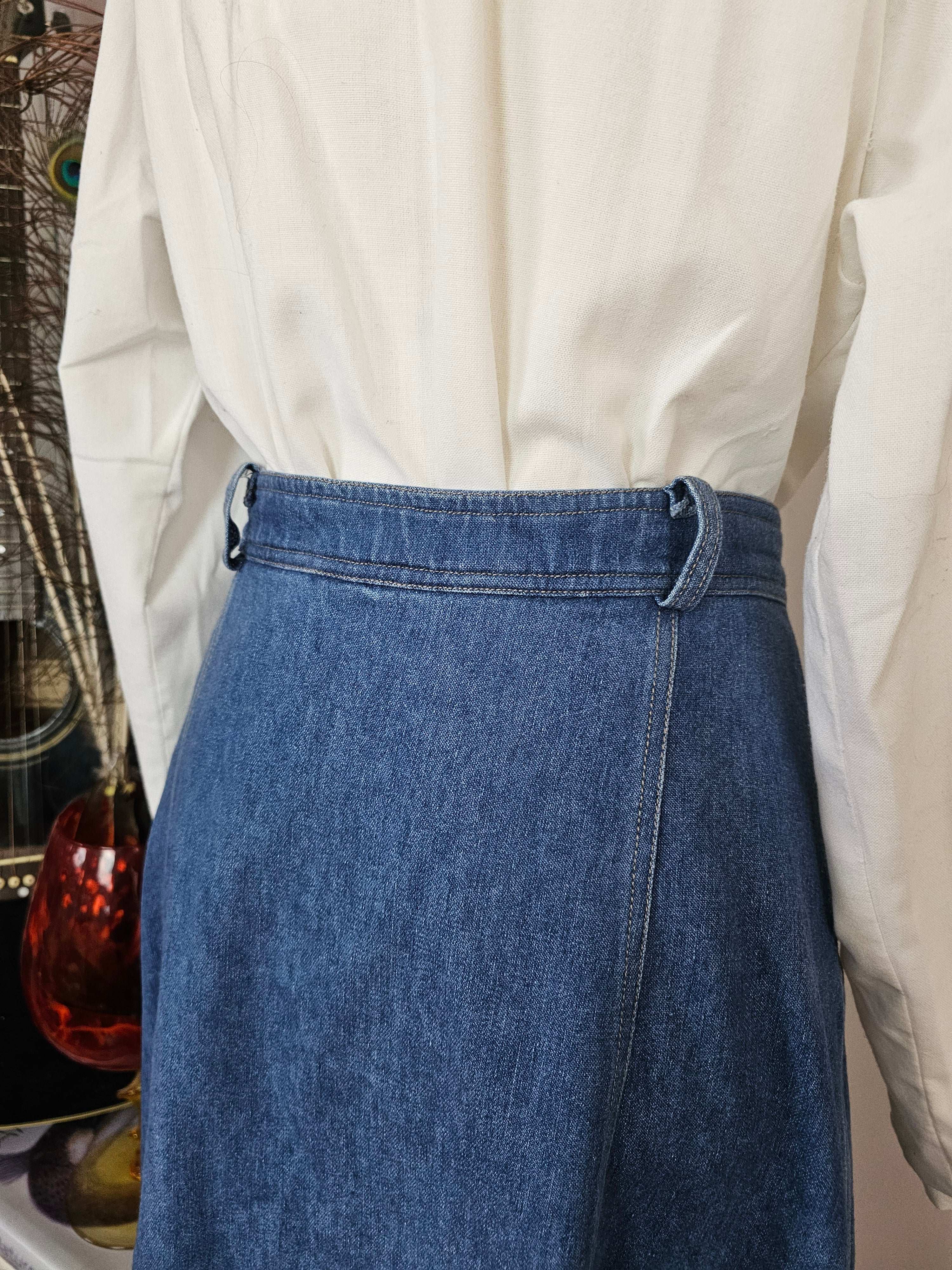 Vintage Caravelle A-Line Denim Midi Skirt – Size 10/12
