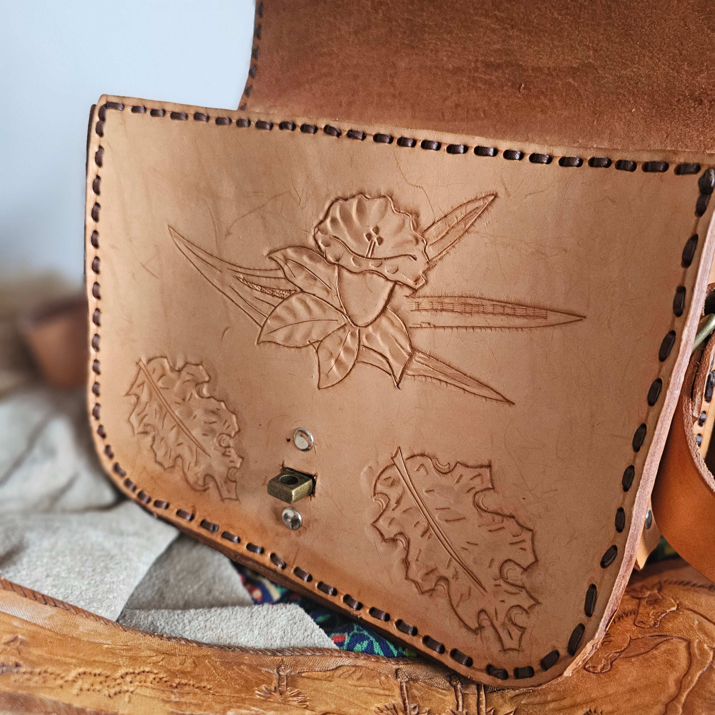 Vintage Hand-Tooled Leather Shoulder Bag