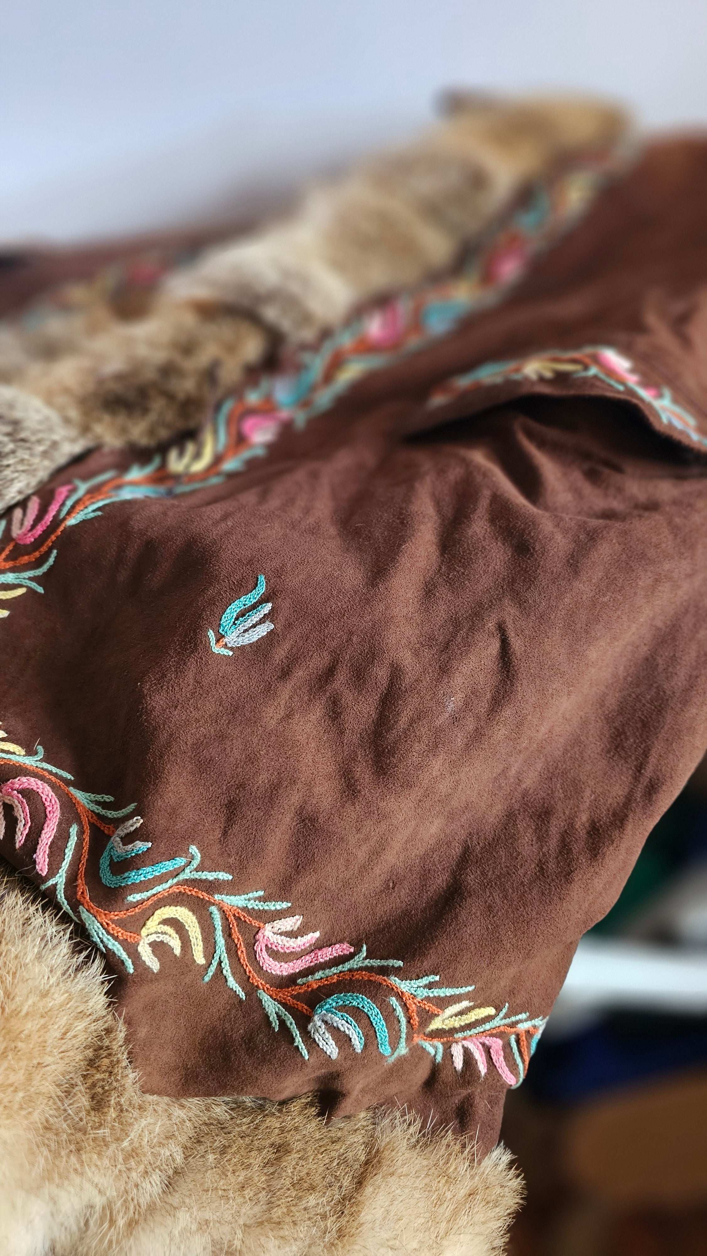 Vintage Suede & Fur Embroidered Coat – Boho Western Collector's Piece