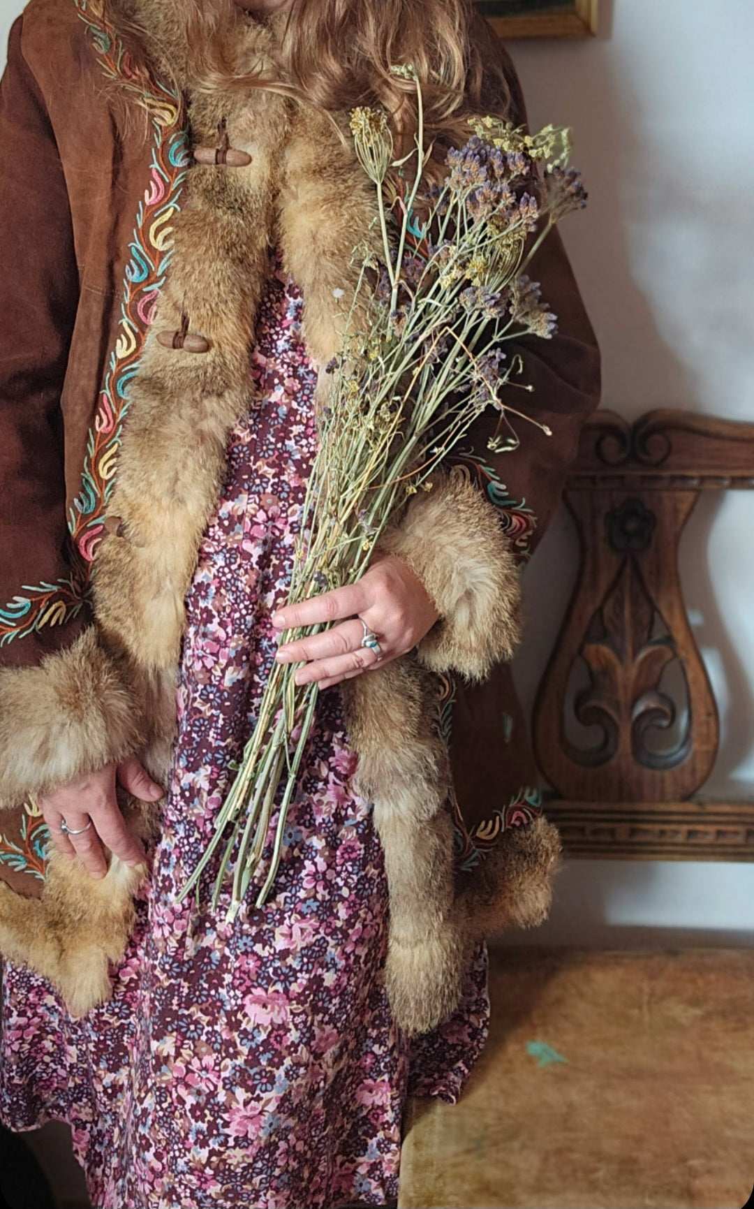 Vintage Suede & Fur Embroidered Coat – Boho Western Collector's Piece