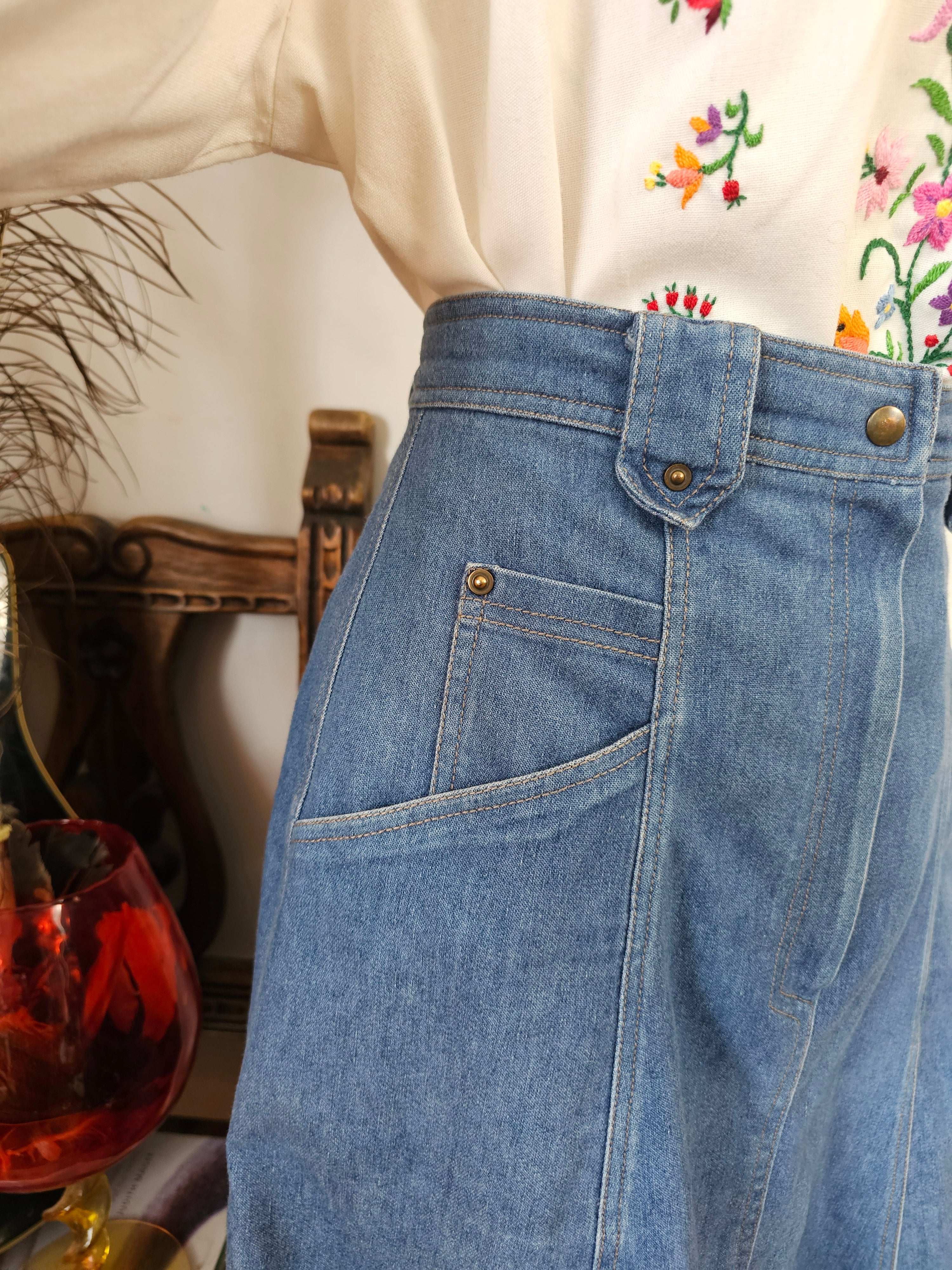 Vintage Caravelle A-Line Denim Midi Skirt – Size 10/12