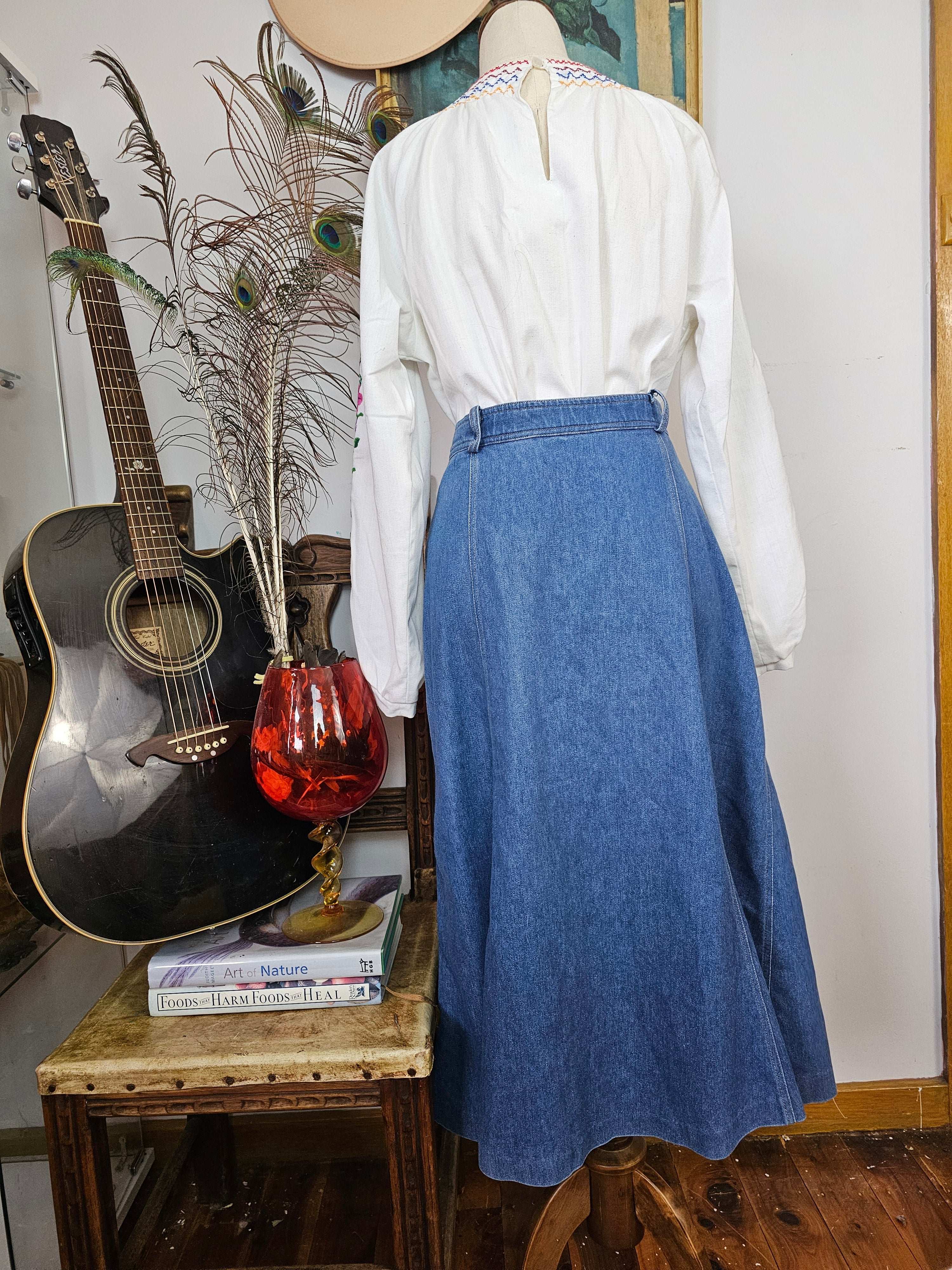 Vintage Caravelle A-Line Denim Midi Skirt – Size 10/12