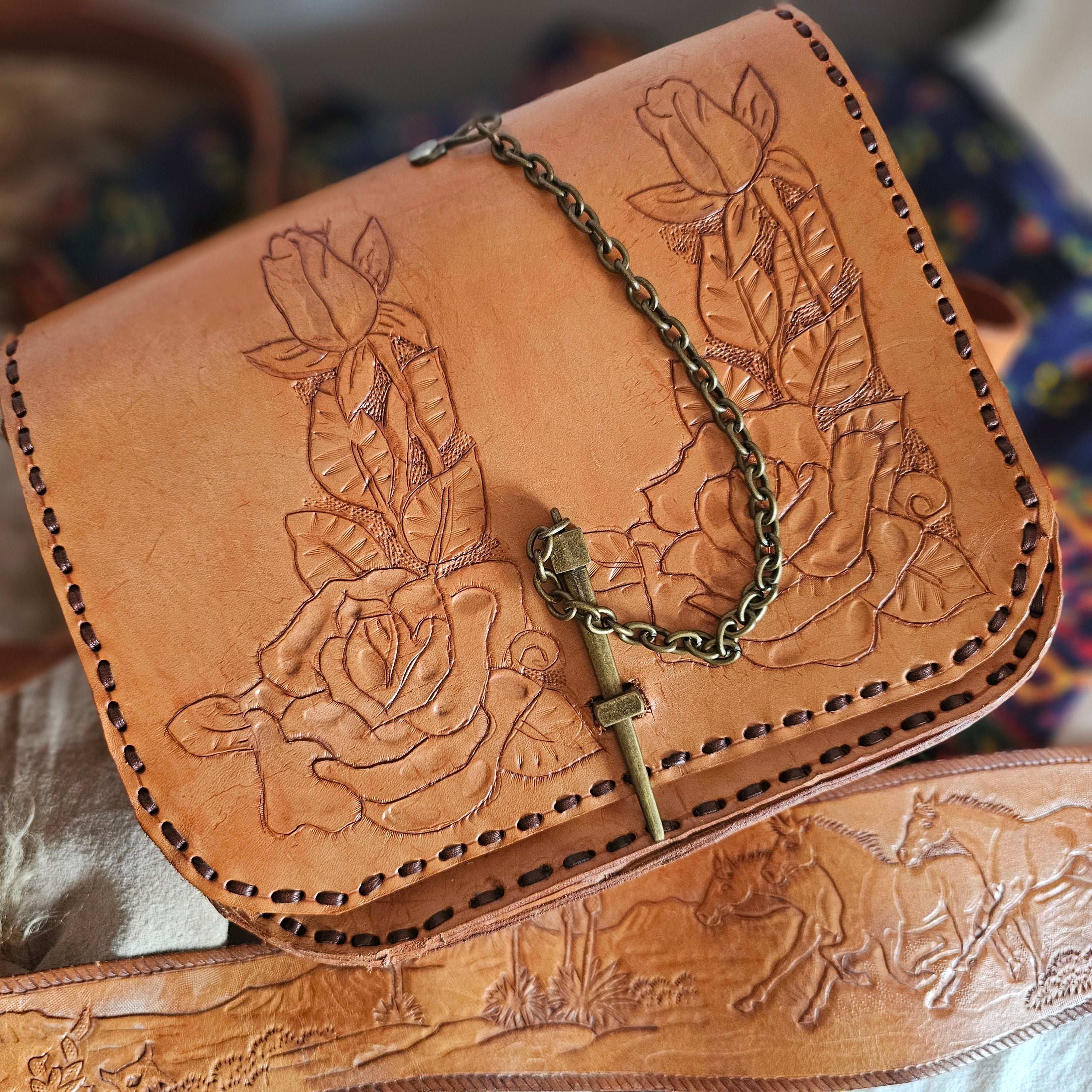 tooled leather handbag