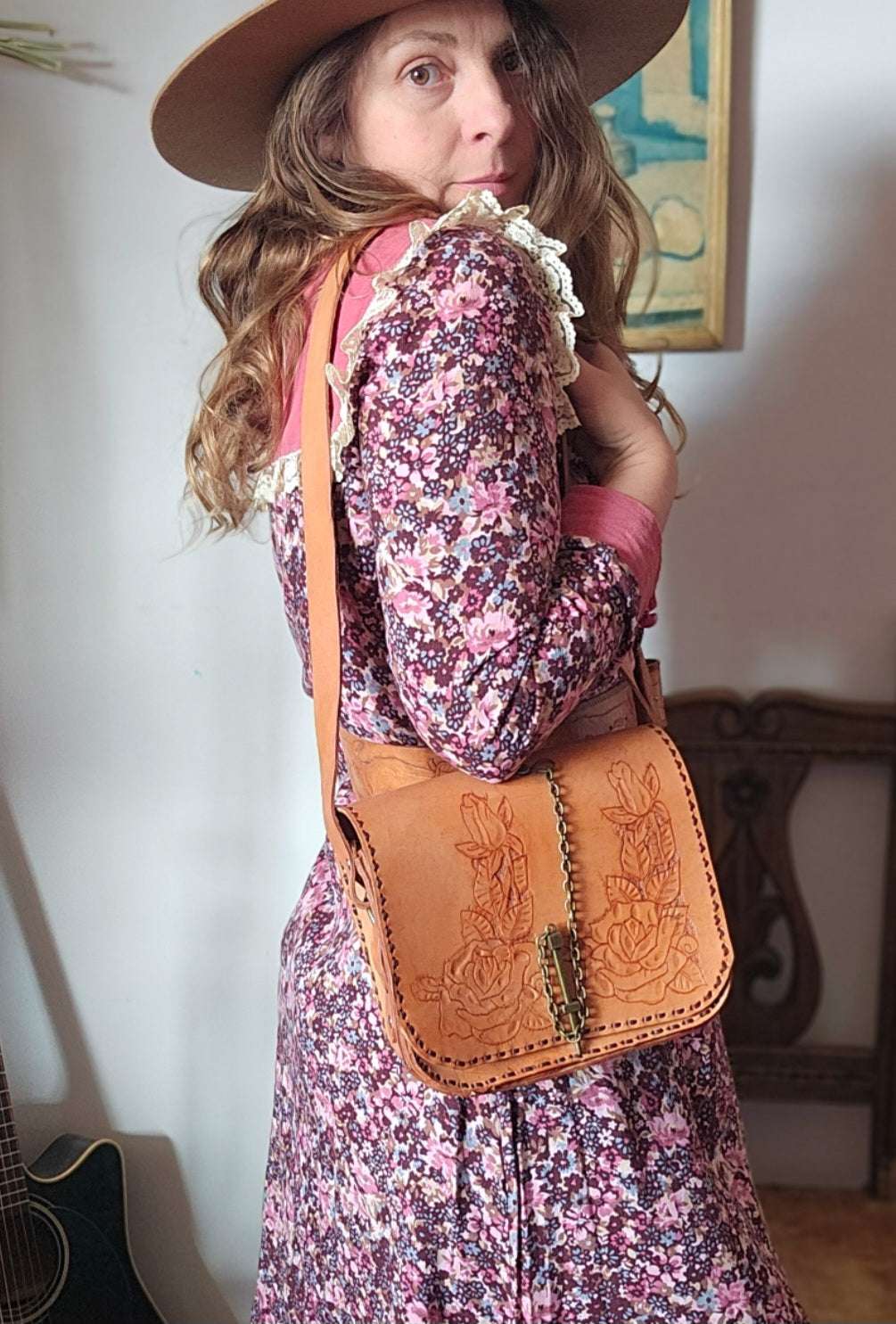 Vintage Hand-Tooled Leather Shoulder Bag
