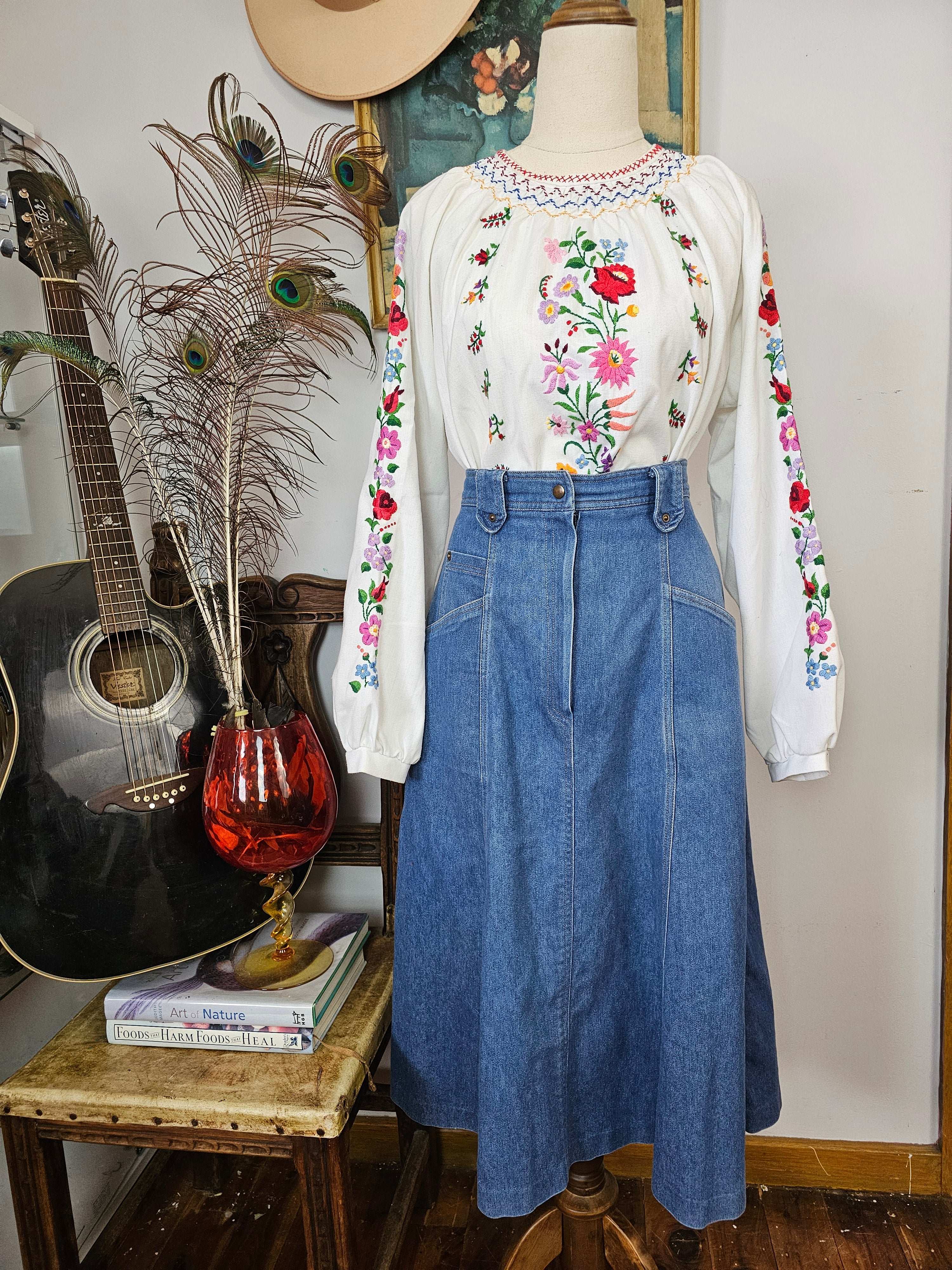 Vintage Caravelle A-Line Denim Midi Skirt – Size 10/12