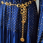 Vintage Gold-Tone Horsebit Chain Belt with Medallion Drop