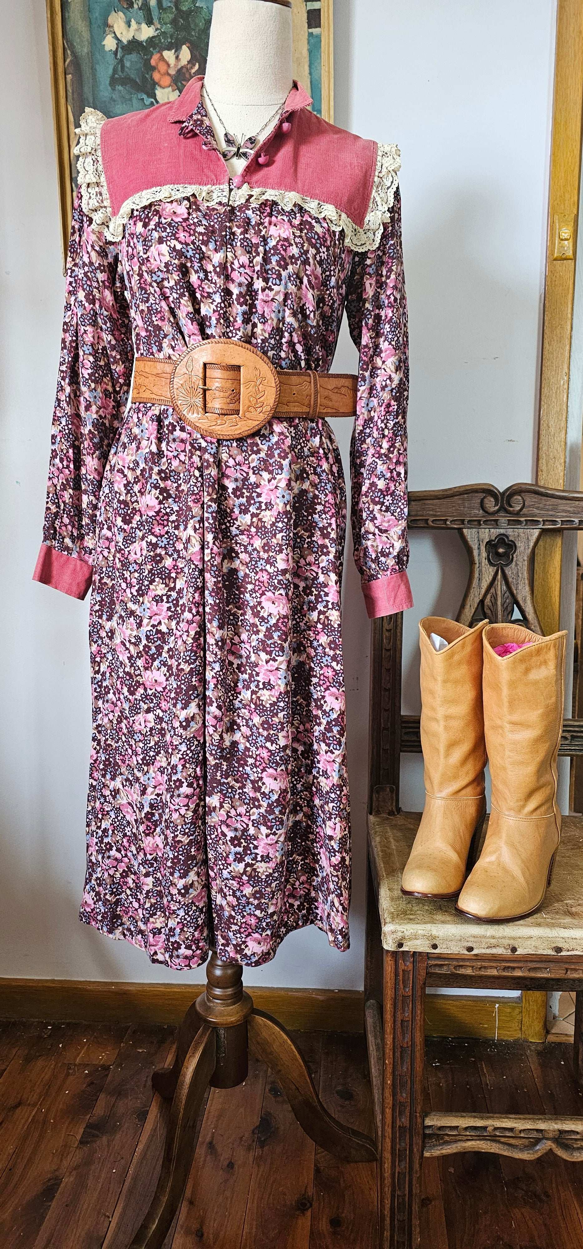 cottage core vintage floral pastel dress