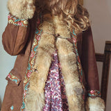 Vintage Suede & Fur Embroidered Coat – Boho Western Collector's Piece