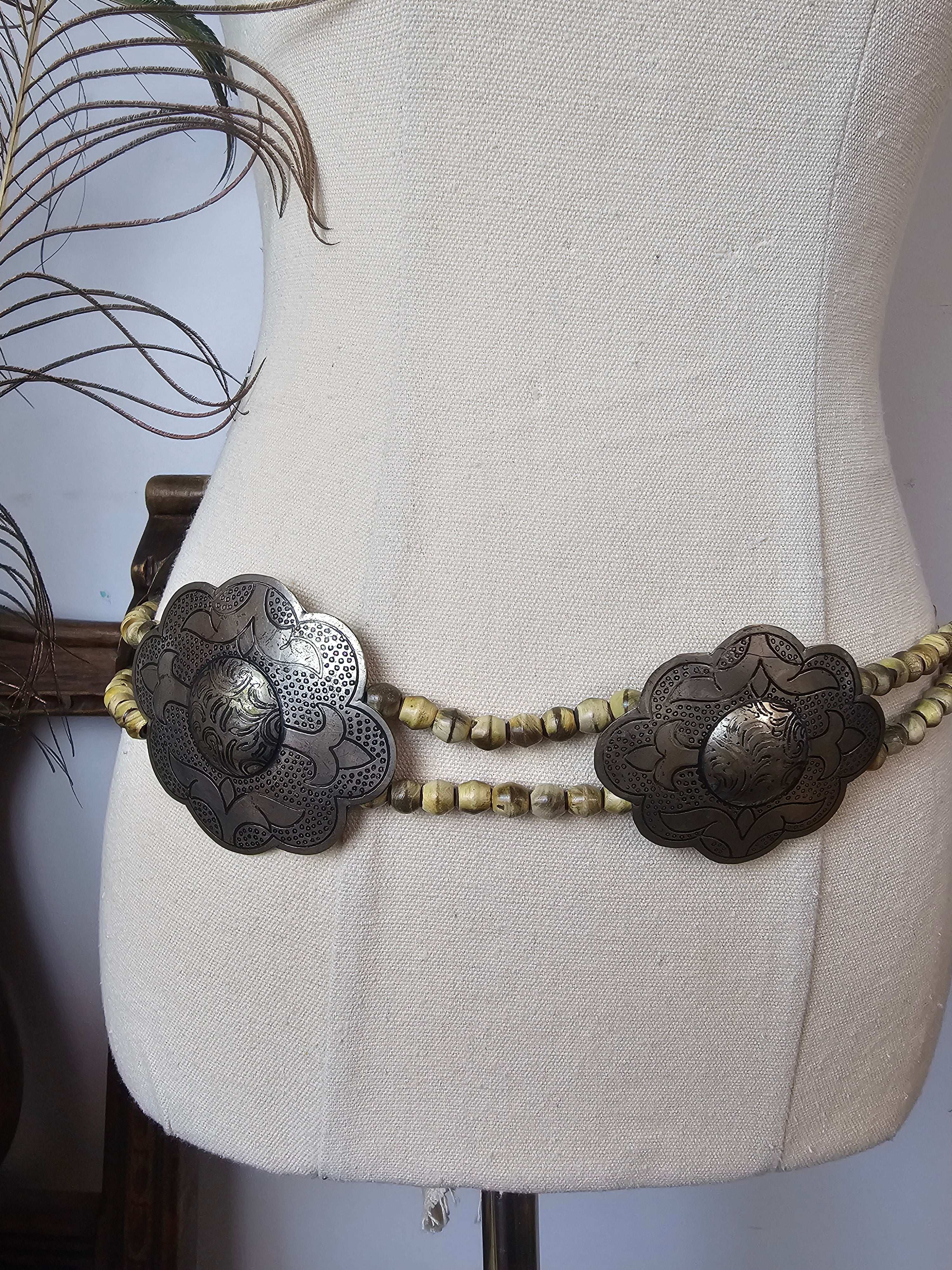 Antique Silver Concho & Wooden Bead Belt – From my own Personal Collection