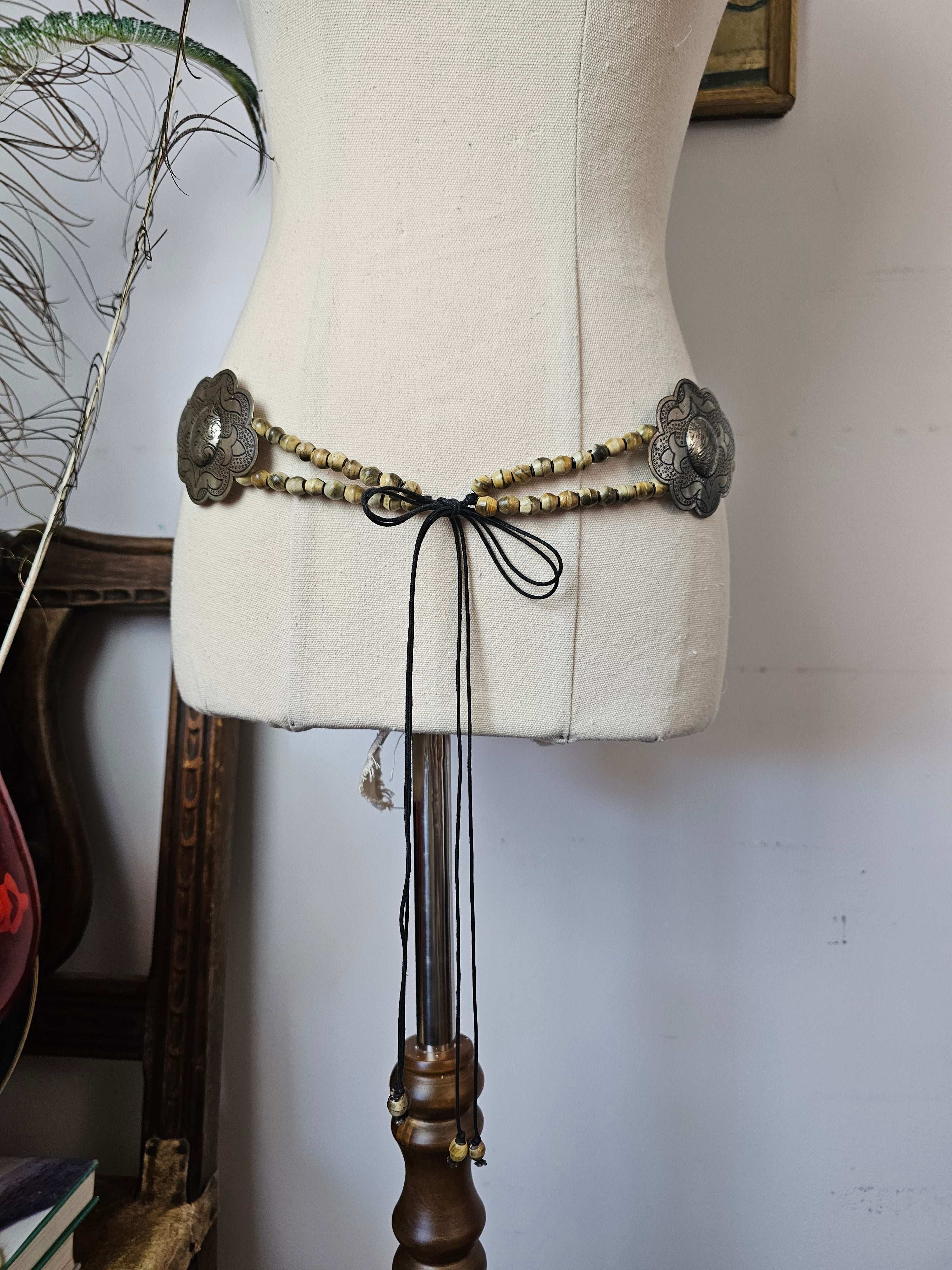 Antique Silver Concho & Wooden Bead Belt – From my own Personal Collection