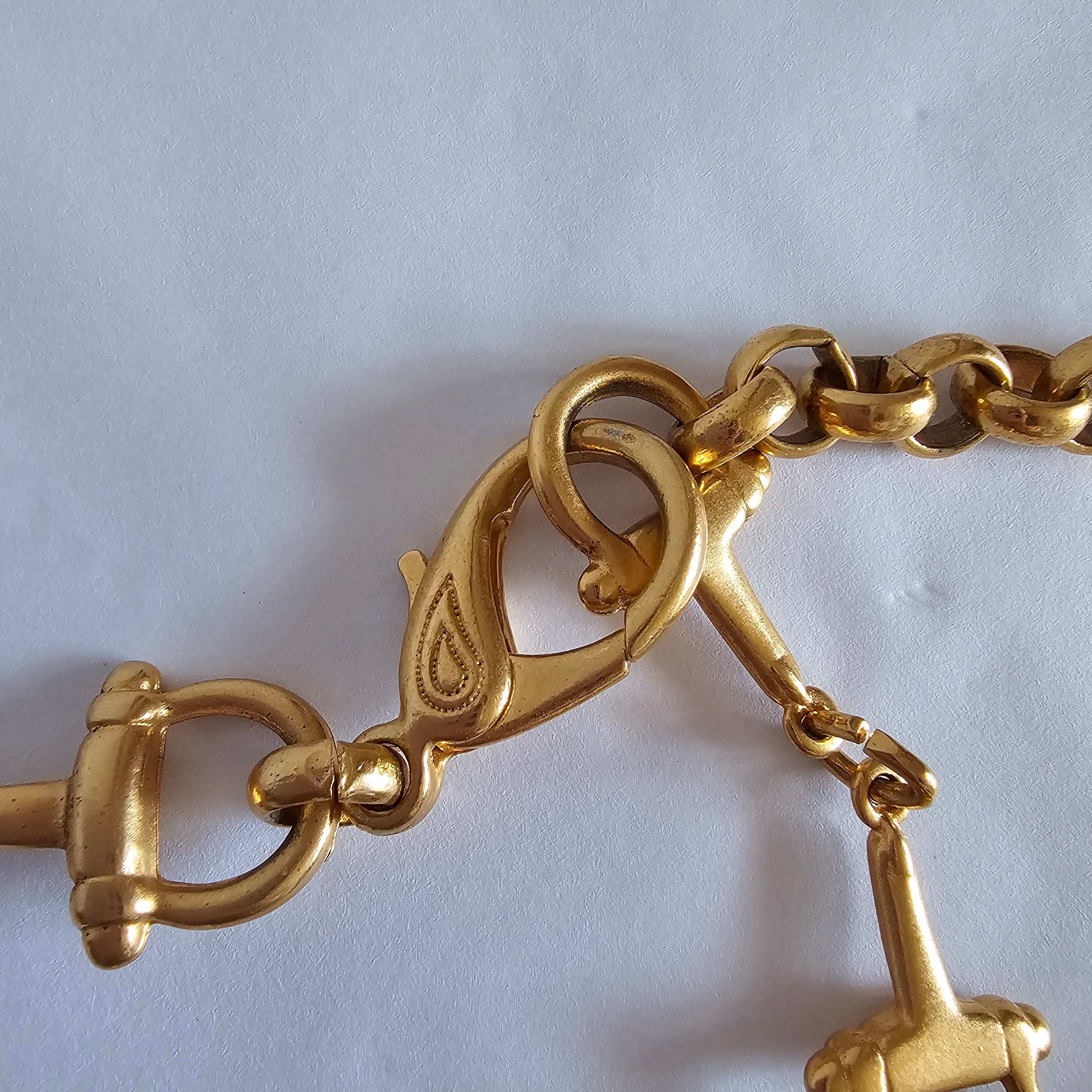 Vintage Gold-Tone Horsebit Chain Belt with Medallion Drop