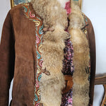 Vintage Suede & Fur Embroidered Coat – Boho Western Collector's Piece
