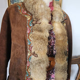 Vintage Suede & Fur Embroidered Coat – Boho Western Collector's Piece