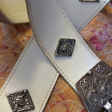 Vintage White Leather Belt with Ornate Silver buckle